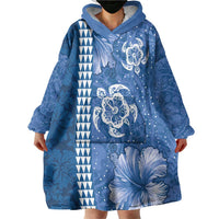 Blue Hibiscus Turle Wearable Blanket Hoodie Hawaiian Style Tribal Tapa Pattern
