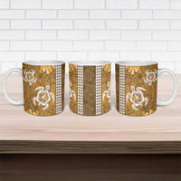 Gold Hibiscus Turle Ceramic Mug Hawaiian Style Tribal Tapa Pattern - Polynesian Pride