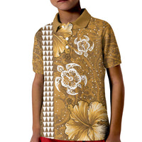 Gold Hibiscus Turle Kid Polo Shirt Hawaiian Style Tribal Tapa Pattern