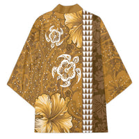 Gold Hibiscus Turle Kimono Hawaiian Style Tribal Tapa Pattern - Polynesian Pride