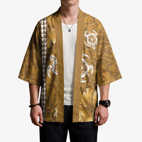 Gold Hibiscus Turle Kimono Hawaiian Style Tribal Tapa Pattern - Polynesian Pride