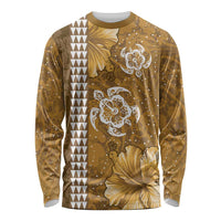 Gold Hibiscus Turle Long Sleeve Shirt Hawaiian Style Tribal Tapa Pattern