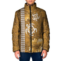Gold Hibiscus Turle Padded Jacket Hawaiian Style Tribal Tapa Pattern - Polynesian Pride