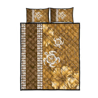 Gold Hibiscus Turle Quilt Bed Set Hawaiian Style Tribal Tapa Pattern