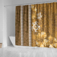 Gold Hibiscus Turle Shower Curtain Hawaiian Style Tribal Tapa Pattern