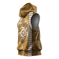 Gold Hibiscus Turle Sleeveless Hoodie Hawaiian Style Tribal Tapa Pattern - Polynesian Pride