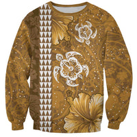 Gold Hibiscus Turle Sweatshirt Hawaiian Style Tribal Tapa Pattern LT9 Unisex Gold - Polynesian Pride