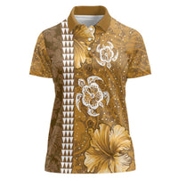 Gold Hibiscus Turle Women Polo Shirt Hawaiian Style Tribal Tapa Pattern