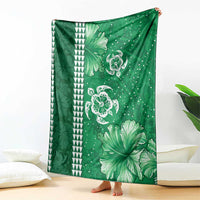 Green Hibiscus Turle Blanket Hawaiian Style Tribal Tapa Pattern