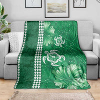 Green Hibiscus Turle Blanket Hawaiian Style Tribal Tapa Pattern