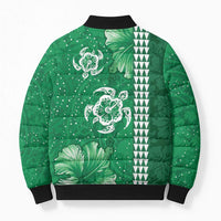 Green Hibiscus Turle Bomber Puffer Jacket Hawaiian Style Tribal Tapa Pattern - Polynesian Pride
