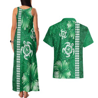 Green Hibiscus Turle Couples Matching Tank Maxi Dress and Hawaiian Shirt Hawaiian Style Tribal Tapa Pattern