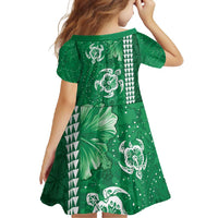 Green Hibiscus Turle Family Matching Summer Maxi Dress and Hawaiian Shirt Hawaiian Style Tribal Tapa Pattern