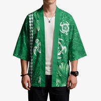Green Hibiscus Turle Kimono Hawaiian Style Tribal Tapa Pattern - Polynesian Pride