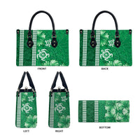 Green Hibiscus Turle Leather Bag Hawaiian Style Tribal Tapa Pattern - Polynesian Pride