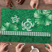 Green Hibiscus Turle Puzzle Hawaiian Style Tribal Tapa Pattern - Polynesian Pride