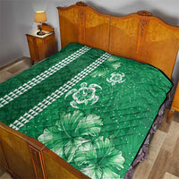 Green Hibiscus Turle Quilt Hawaiian Style Tribal Tapa Pattern