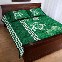 Green Hibiscus Turle Quilt Bed Set Hawaiian Style Tribal Tapa Pattern