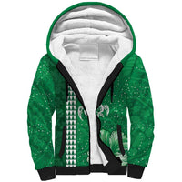 Green Hibiscus Turle Sherpa Hoodie Hawaiian Style Tribal Tapa Pattern