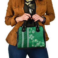 Green Hibiscus Turle Shoulder Handbag Hawaiian Style Tribal Tapa Pattern