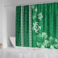 Green Hibiscus Turle Shower Curtain Hawaiian Style Tribal Tapa Pattern
