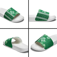 Green Hibiscus Turle Slide Sandals Hawaiian Style Tribal Tapa Pattern - Polynesian Pride