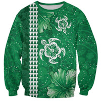 Green Hibiscus Turle Sweatshirt Hawaiian Style Tribal Tapa Pattern