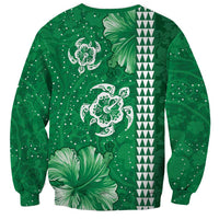 Green Hibiscus Turle Sweatshirt Hawaiian Style Tribal Tapa Pattern