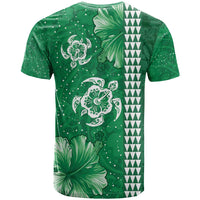 Green Hibiscus Turle T Shirt Hawaiian Style Tribal Tapa Pattern