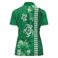 Green Hibiscus Turle Women Polo Shirt Hawaiian Style Tribal Tapa Pattern