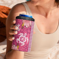 Pink Hibiscus Turle 4 in 1 Can Cooler Tumbler Hawaiian Style Tribal Tapa Pattern