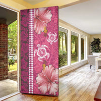 Pink Hibiscus Turle Door Cover Hawaiian Style Tribal Tapa Pattern - Polynesian Pride