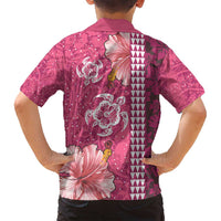 Pink Hibiscus Turle Family Matching Long Sleeve Bodycon Dress and Hawaiian Shirt Hawaiian Style Tribal Tapa Pattern LT9 - Polynesian Pride