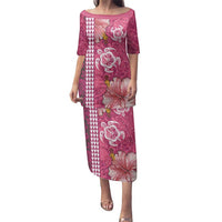 Pink Hibiscus Turle Family Matching Puletasi and Hawaiian Shirt Hawaiian Style Tribal Tapa Pattern LT9 Mom's Dress Pink - Polynesian Pride