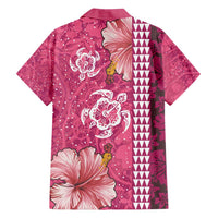 Pink Hibiscus Turle Family Matching Summer Maxi Dress and Hawaiian Shirt Hawaiian Style Tribal Tapa Pattern