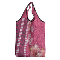 Pink Hibiscus Turle Grocery Bag Hawaiian Style Tribal Tapa Pattern