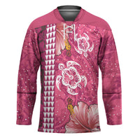 Pink Hibiscus Turle Hockey Jersey Hawaiian Style Tribal Tapa Pattern - Polynesian Pride