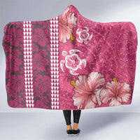 Pink Hibiscus Turle Hooded Blanket Hawaiian Style Tribal Tapa Pattern