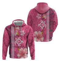 Pink Hibiscus Turle Hoodie Hawaiian Style Tribal Tapa Pattern
