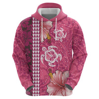 Pink Hibiscus Turle Hoodie Hawaiian Style Tribal Tapa Pattern