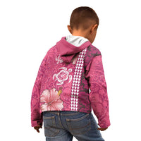 Pink Hibiscus Turle Kid Hoodie Hawaiian Style Tribal Tapa Pattern