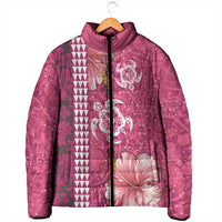 Pink Hibiscus Turle Padded Jacket Hawaiian Style Tribal Tapa Pattern - Polynesian Pride
