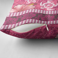 Pink Hibiscus Turle Pillow Cover Hawaiian Style Tribal Tapa Pattern - Polynesian Pride