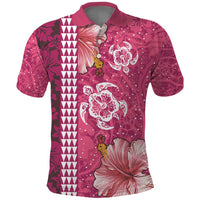Pink Hibiscus Turle Polo Shirt Hawaiian Style Tribal Tapa Pattern