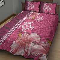 Pink Hibiscus Turle Quilt Bed Set Hawaiian Style Tribal Tapa Pattern