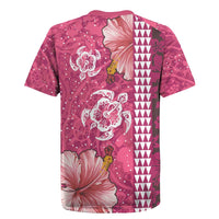 Pink Hibiscus Turle Rugby Jersey Hawaiian Style Tribal Tapa Pattern