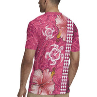 Pink Hibiscus Turle Rugby Jersey Hawaiian Style Tribal Tapa Pattern
