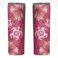 Pink Hibiscus Turle Skinny Tumbler Hawaiian Style Tribal Tapa Pattern