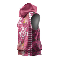 Pink Hibiscus Turle Sleeveless Hoodie Hawaiian Style Tribal Tapa Pattern - Polynesian Pride