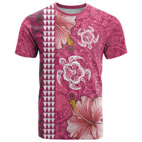 Pink Hibiscus Turle T Shirt Hawaiian Style Tribal Tapa Pattern